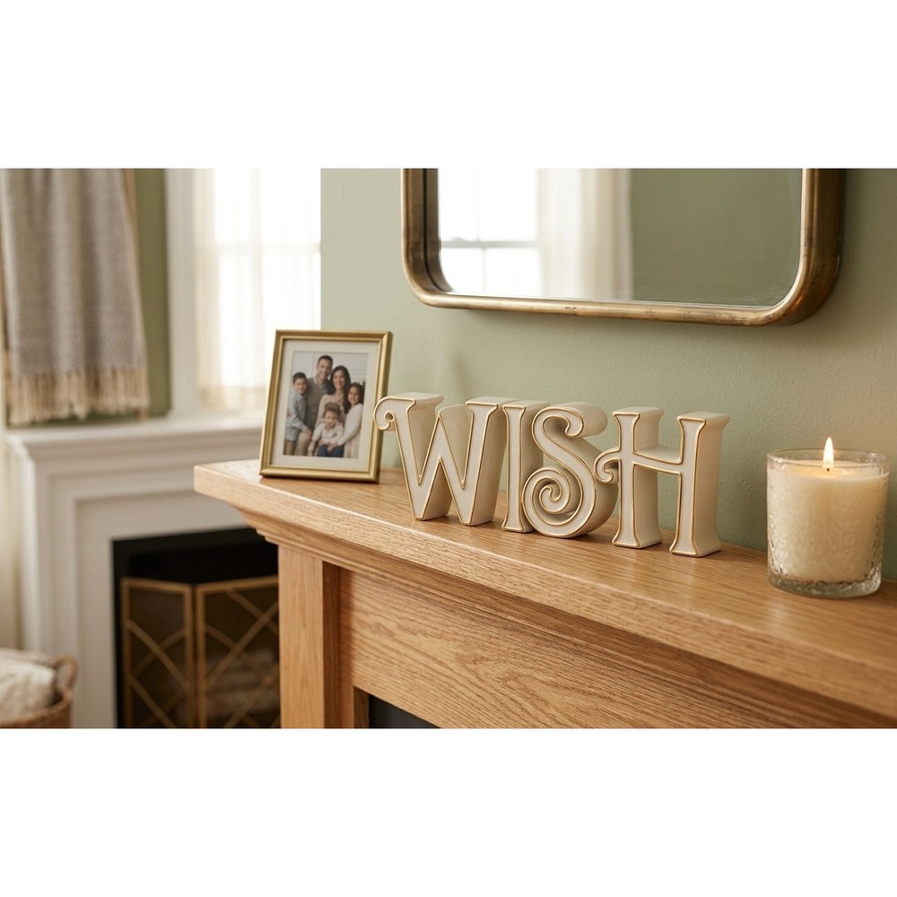 Lenox WISH Word Sign Figurine Ivory Porcelain Gold Trim Expressions Boxed